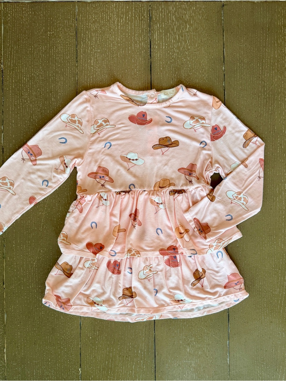 Tullabee Girls’ Pink Western Cowgirl Bamboo Ruffle Long-Sleeve Shirt • Size 5 XS
